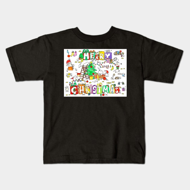 Merry Christmas with the kiwi birds Kids T-Shirt by nicolejanes